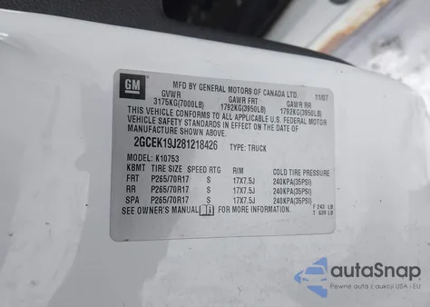 2008 Chevrolet Silverado 1500 Lt1 z USA, uszkodzony, nr VIN 2GCEK19J281218426